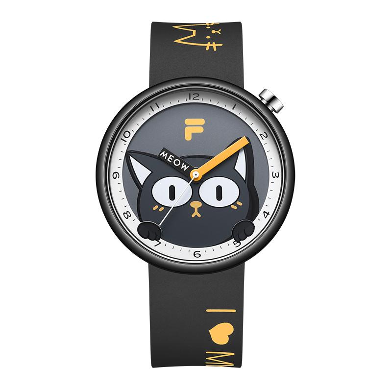 FILA Fashion Series Quartz Watch Silicone Strap Black Dial Trendy Cute Cat Student Exam Watch Unisex watches 6547 46FLM38-6547-002