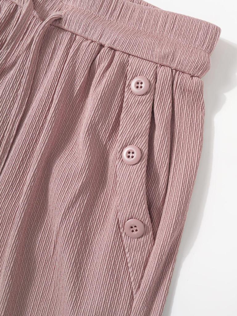 High-Waisted European and American Style Solid Color Drawstring Pants - Fashionably Casual, Comfortable Straight-Leg for Daily Wear