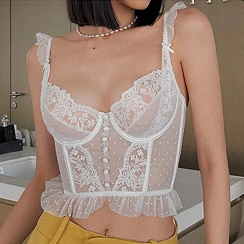 French Embroidery Lace Women's Bra Top Sweet Female Wedding White Bralette Vest Sexy Corset Bras Comfortable Intimates