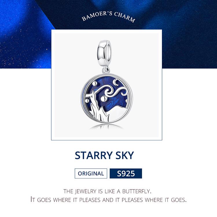 BAMOER 925 Ασημένιο Starry Sky Night Blue σμάλτο κρεμαστό κόσμημα γυναικείο αυθεντικό βραχιόλι