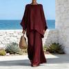 Completi da Salotto Estivi da Donna a Due Pezzi con Top Batwing a Manica Lunga Scollo a Barca e Pantaloni a Gamba Larga