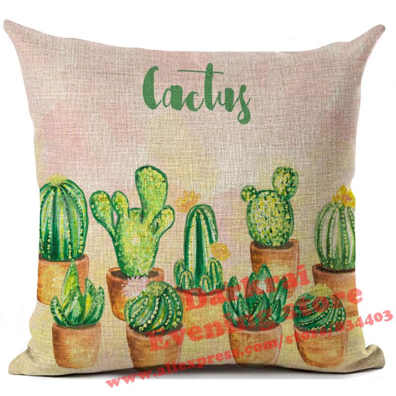 Housse de coussin Cactus Plantes Imprimées Lin Coussins Jetés Décoration de Maison Canapé Salon Housse de Coussin Décorative Cojines 45*45Cm