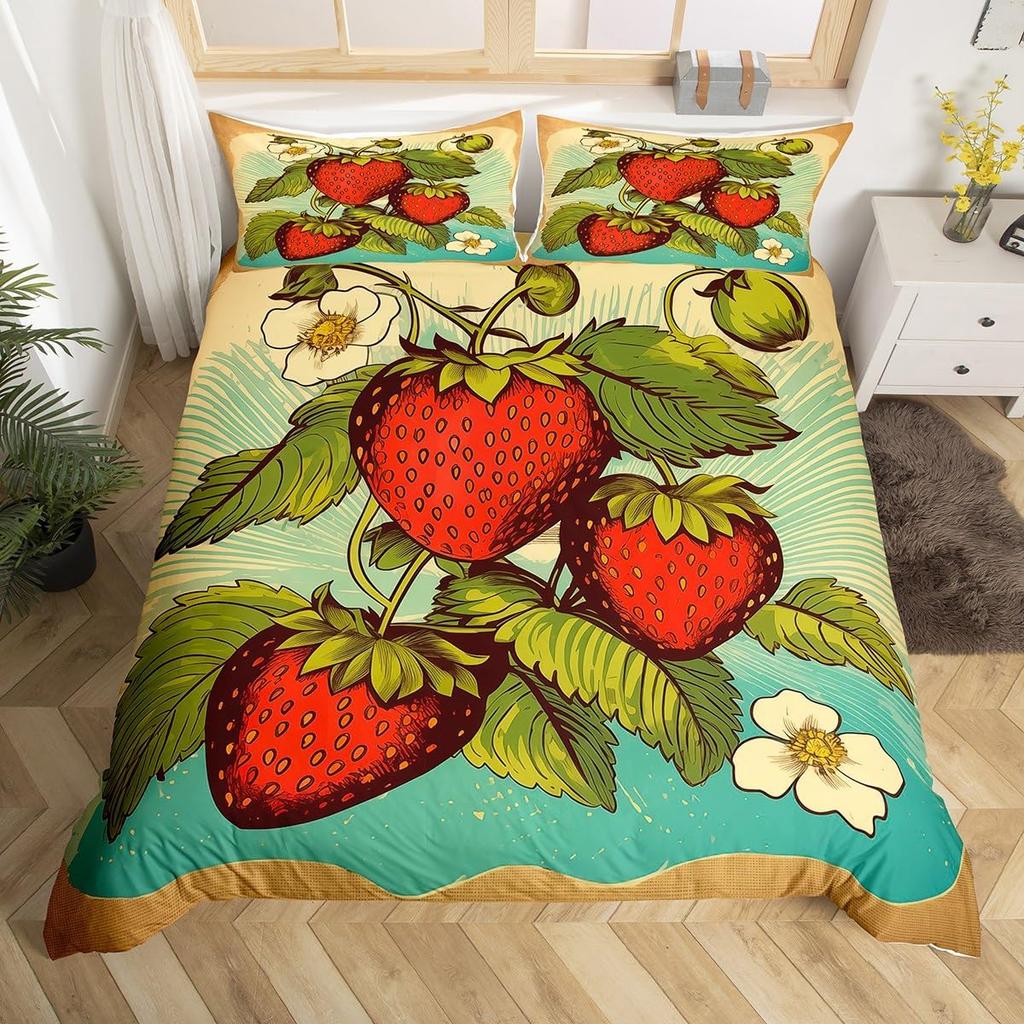 Lovely Carton Strawbery Beding Set King For Girl Ten Red Rose Soft Duvet Cover Set Microfiber Blue Star Yelow Floral Comfortable Quilt Cover