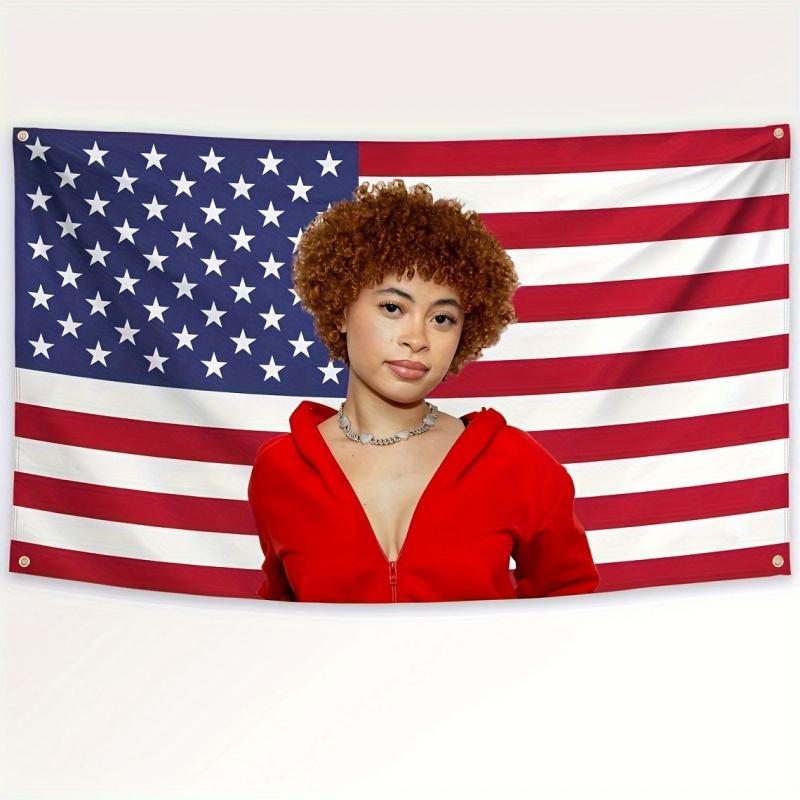 VIKAMA Ice Spice American Flag Tapestry Rapper Merch Wall Hanging for Fans Bedroom Dorm Decor
