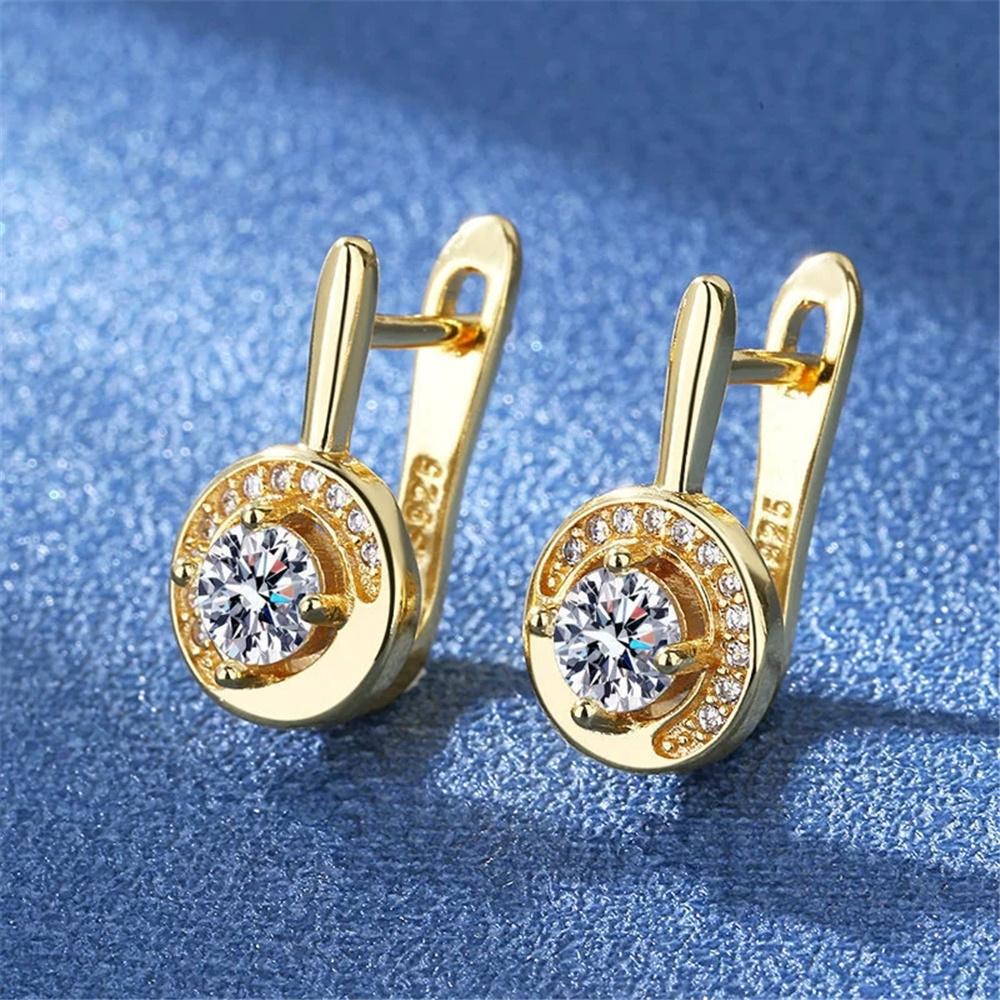 Cute Female White Round Zircon Stone Hoop Earrings Vintage Fashion Silver Color Wedding For Women
