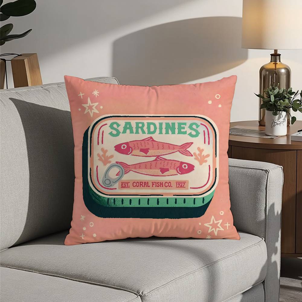 

Coastal Charm Sardine Can Pillow Case 3D Print Polyester Fiber 40*40cm Home Sofa Throw Decoration Festival Gift 20x20in 50x50cm