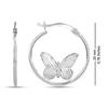 LeCalla S925 Sterling Silver Light Weight Diamond Cut Butterfly Motif Hoop Earrings for Women