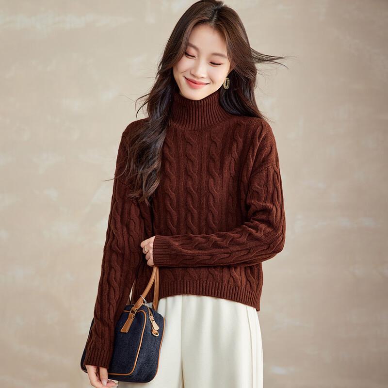 Srcr Women's 100% Wool Turtleneck Cable Knit Sweater