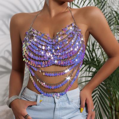 Débardeur sexy à chaîne et perles colorées pour femmes