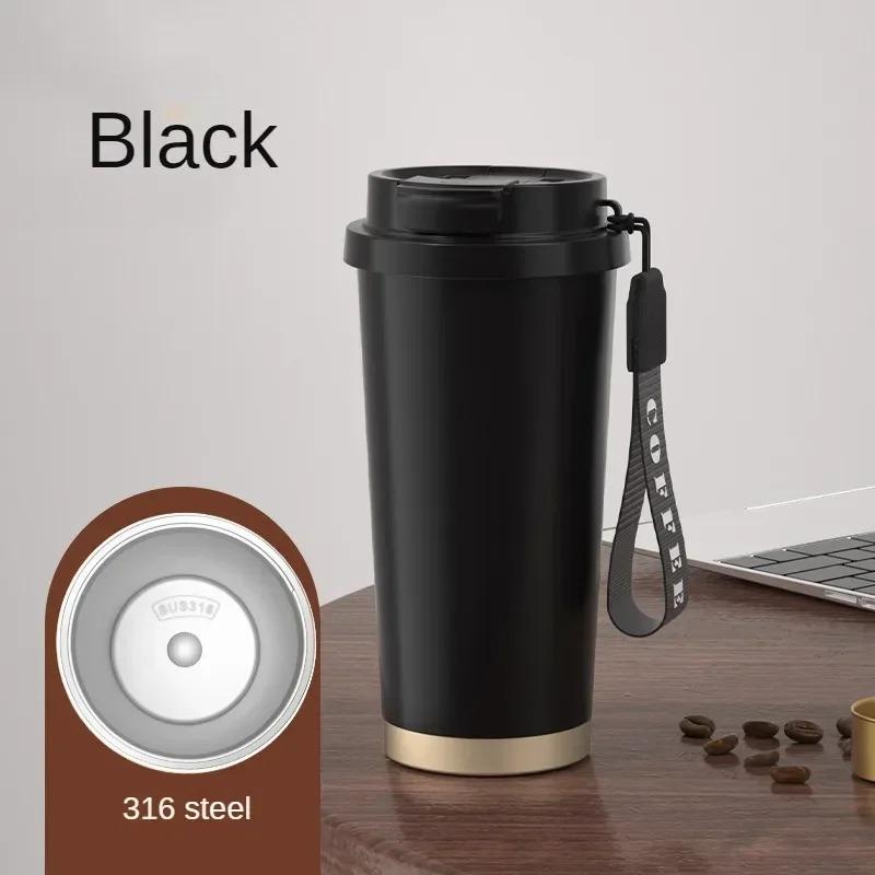 

316 Stainless Steel Water Bottle Insulated Cup Ceramic Inner Dual Drinking Coffee Car Mounted Large Capacity Straw Cup Tumbler 530ml чёрный