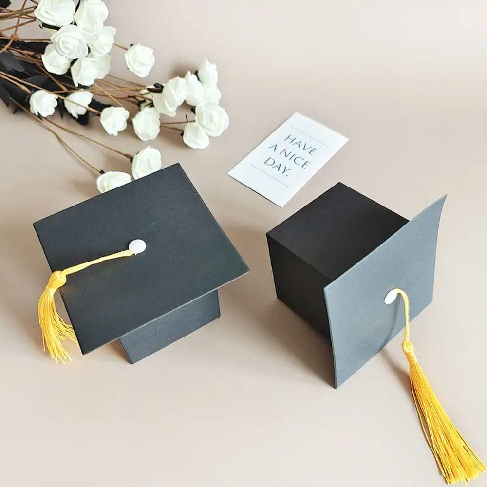 10pcs Black White Gift Packaging Boxes Congrats Bachelor Cap  Graduation Season