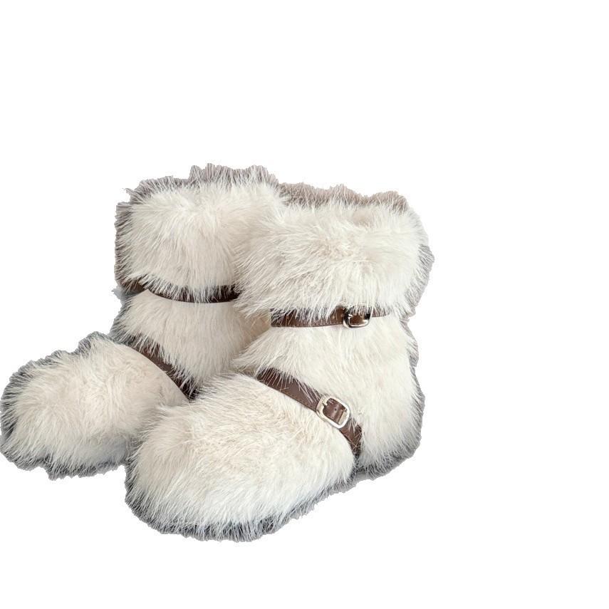 European and American Spice Girls thick-soled fluffy boots children 2025 winter new cotton shoes snow boots warm and fleece fried street short boots