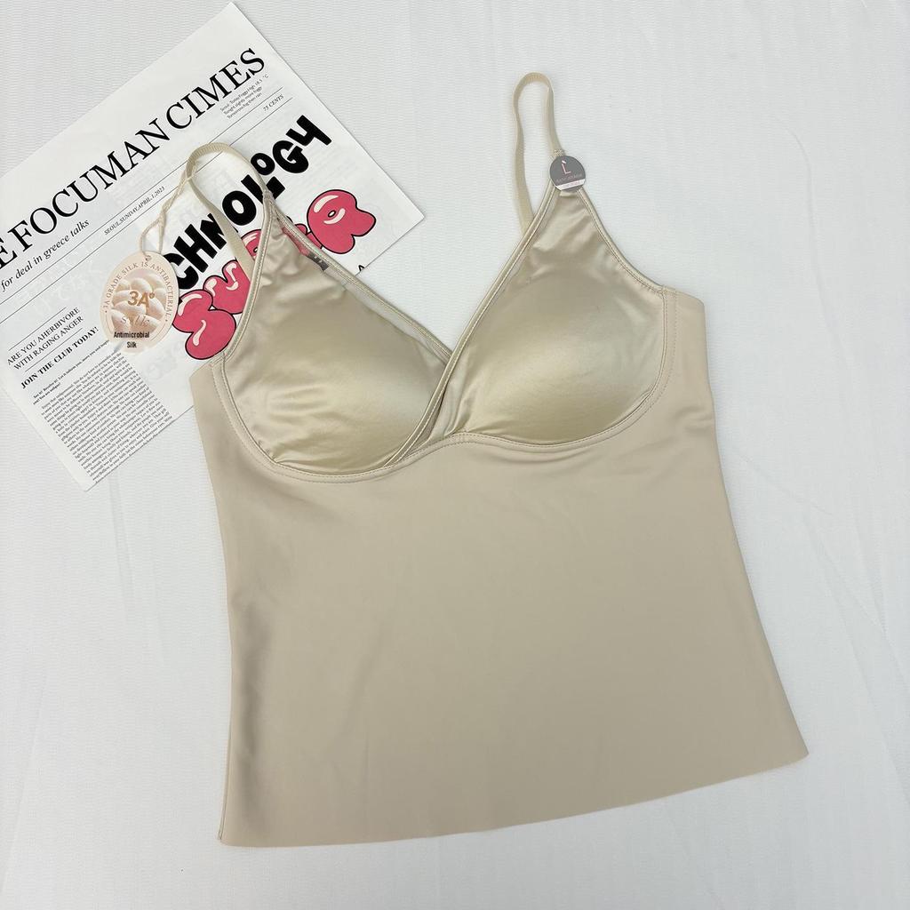Autumn Women's French Satin V-Neck Camisole with Chest Pad