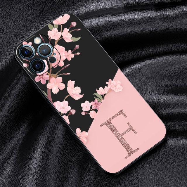 

Чехол для Apple iPhone 14 13 11 12 Pro 7 XR X XS Max 8 Plus 6 6S SE 2022 13Pro Черный Мягкий Телефон Фунда Цветок Буква Розовый A B C iPhone SE 2022