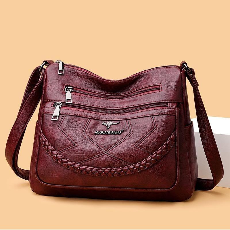 Kadın 2023 Yeni Anne Çantası Basit ve Şık Omuz Çantası Yumuşak Deri Orta Yaşlı Kadın Büyük Kapasiteli Crossbody Çanta Gelgit