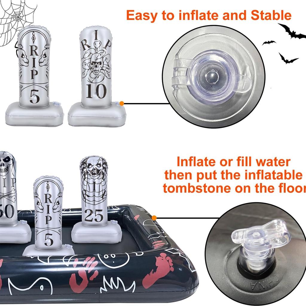 Plastic Ring Giant Tombstone Ring Toss Games Halloween Party Game Favors for Kids Inflatable Game Outdoor Carnival Game Classroom Indoor School Yard