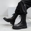 New Men's High-top Boots Punk Style Motorcycle Boots Classic Black Casual Leather Boot Lace Up Mid-Calf Platform Boots Botas
