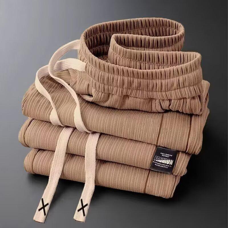 

Summer thin ice silk breathable wide-leg pants loose and drape men s casual pants trendy straight sweatpants 5XL коричневый