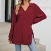 HNXC Women's Fashion Casual Autumn Winter Solid Color Print Long Sleeve V Neck Blouses & Shirts