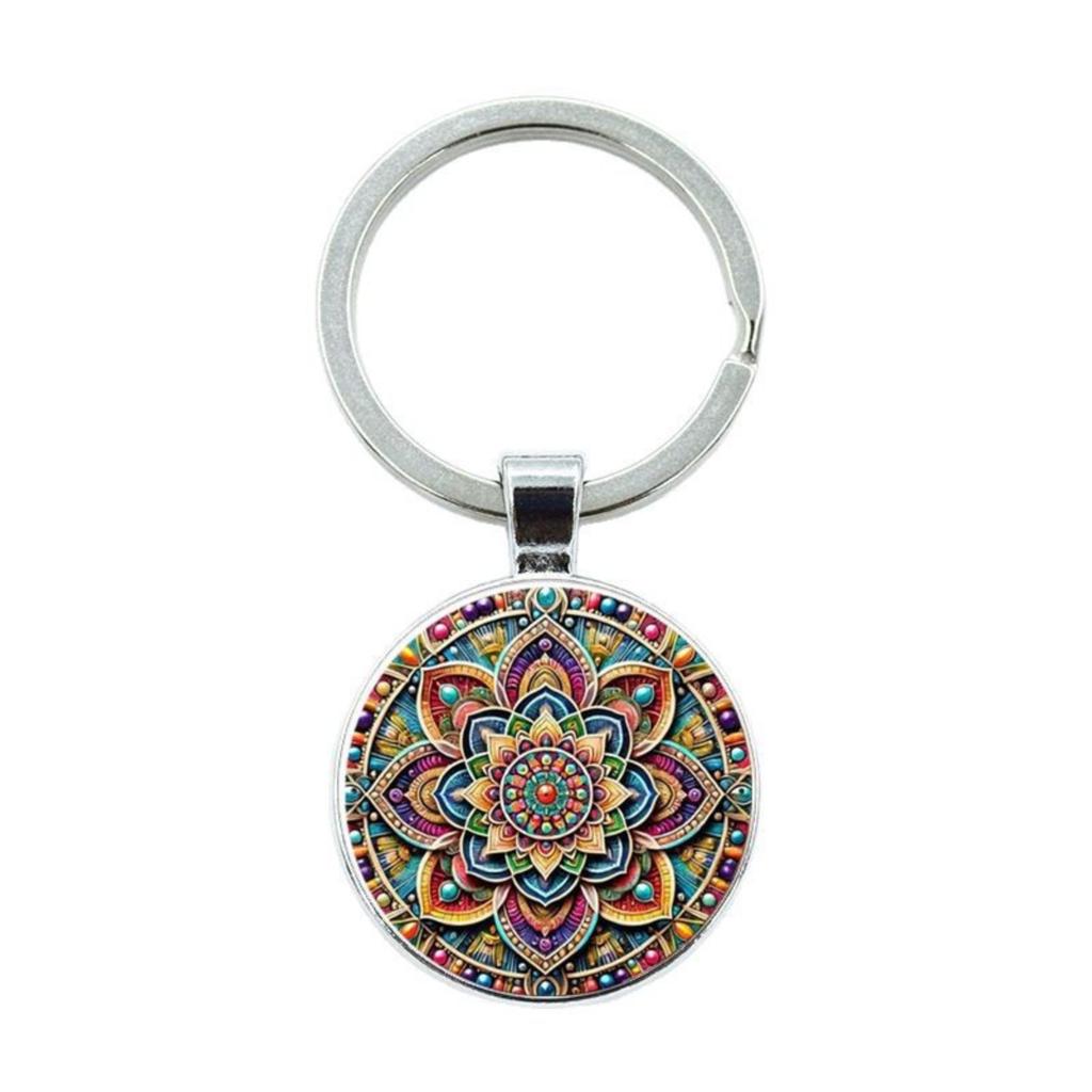 Round Alloy Keychain Pendant with Mandala Pattern Metal Key Ring for Bags Backpacks and Keys Suitable for Everyday Use