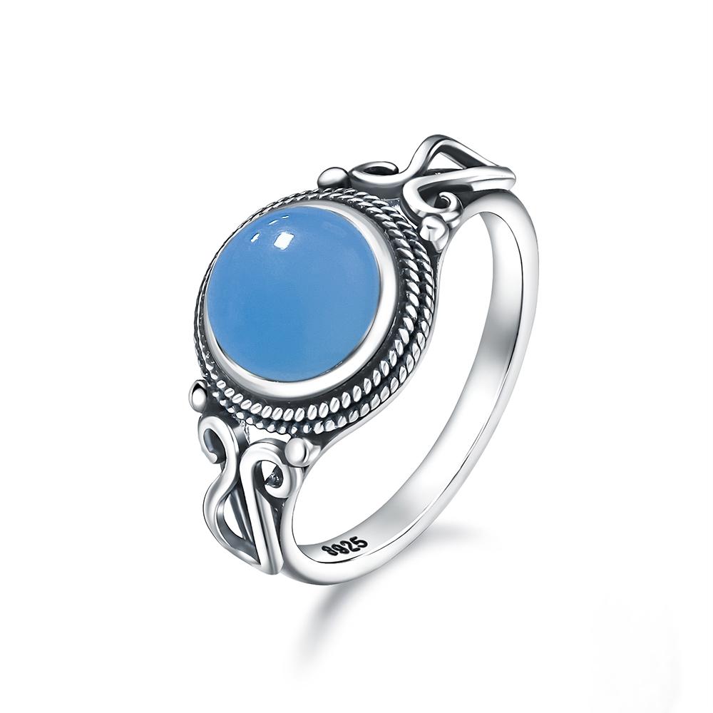 Pierścionek ze srebra sterlingowego z czarnym onykssem Vintage Prosty minimalistyczny styl Okrągły kształt Kamień naturalny Czarny pierścionek Biżuteria dla kobiet