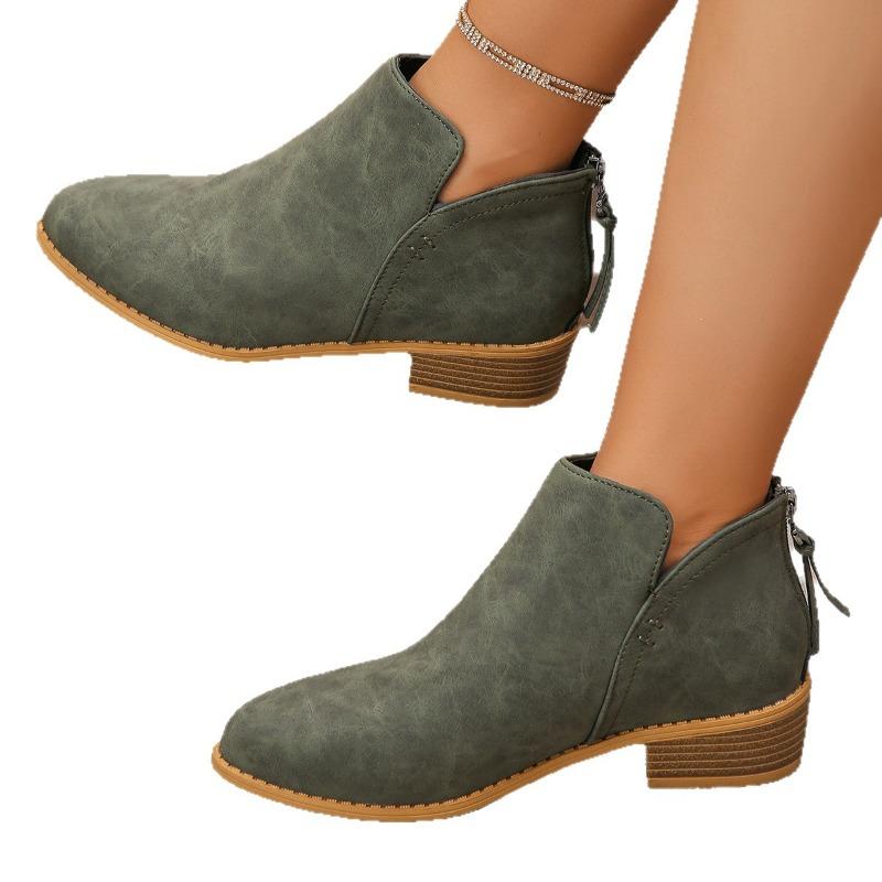 Grenseoverskridende nye store frynsete tykkhælede korte skinnstøvletter dame spisse tykkhælede bakglidelås og ankelstøvletter dame Martin-støvletter