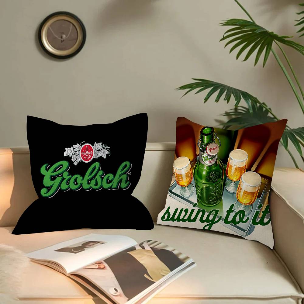 Grolsch Lagerbier Kissenbezüge Cartoon Sofa Dekoration Zuhause Zweiseitiger Druck Kurzer Plüsch Niedlicher Kissenbezug