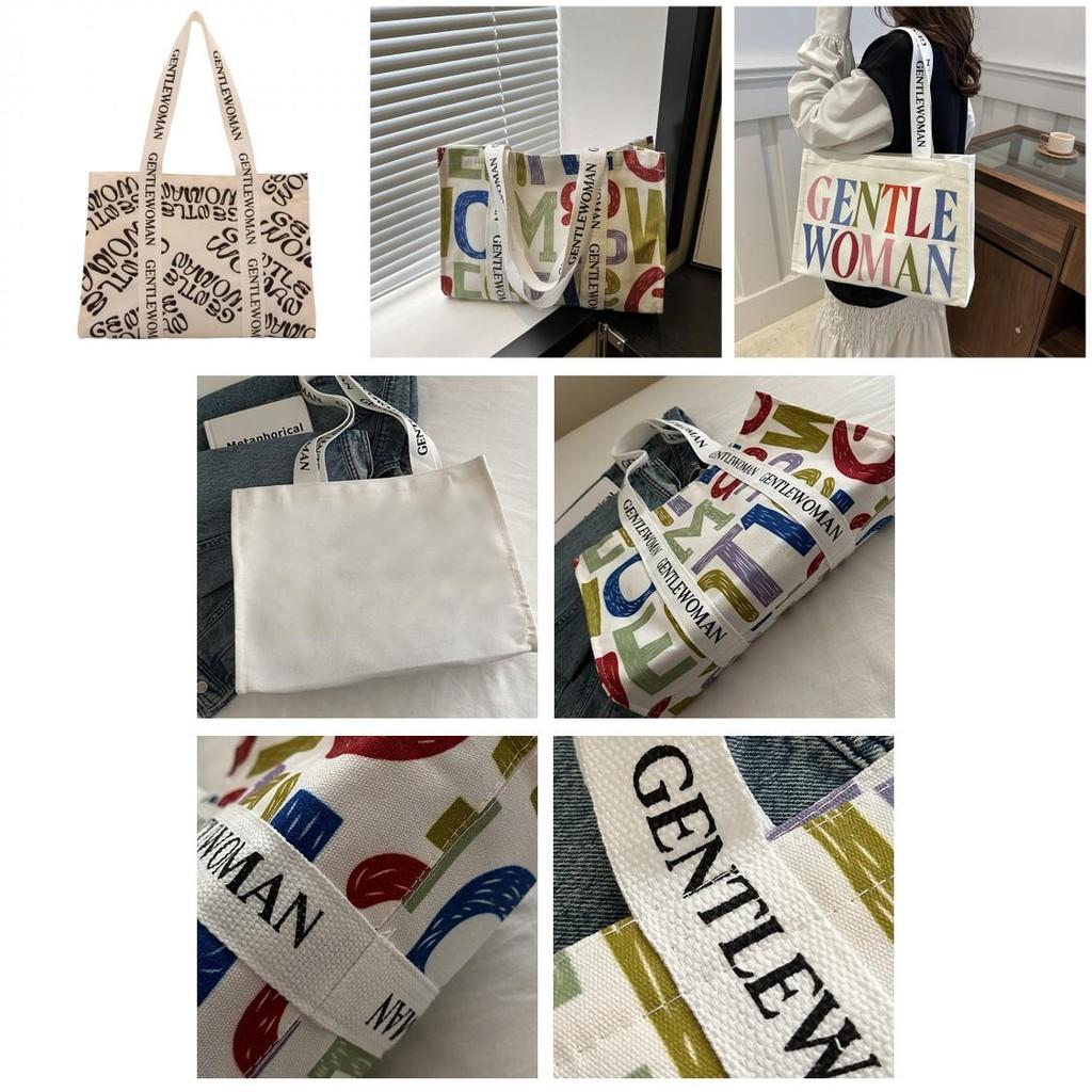 Large Capacity Stylish Canvas Tote Bag With Vibrant Letter Print Design For Everyday Use