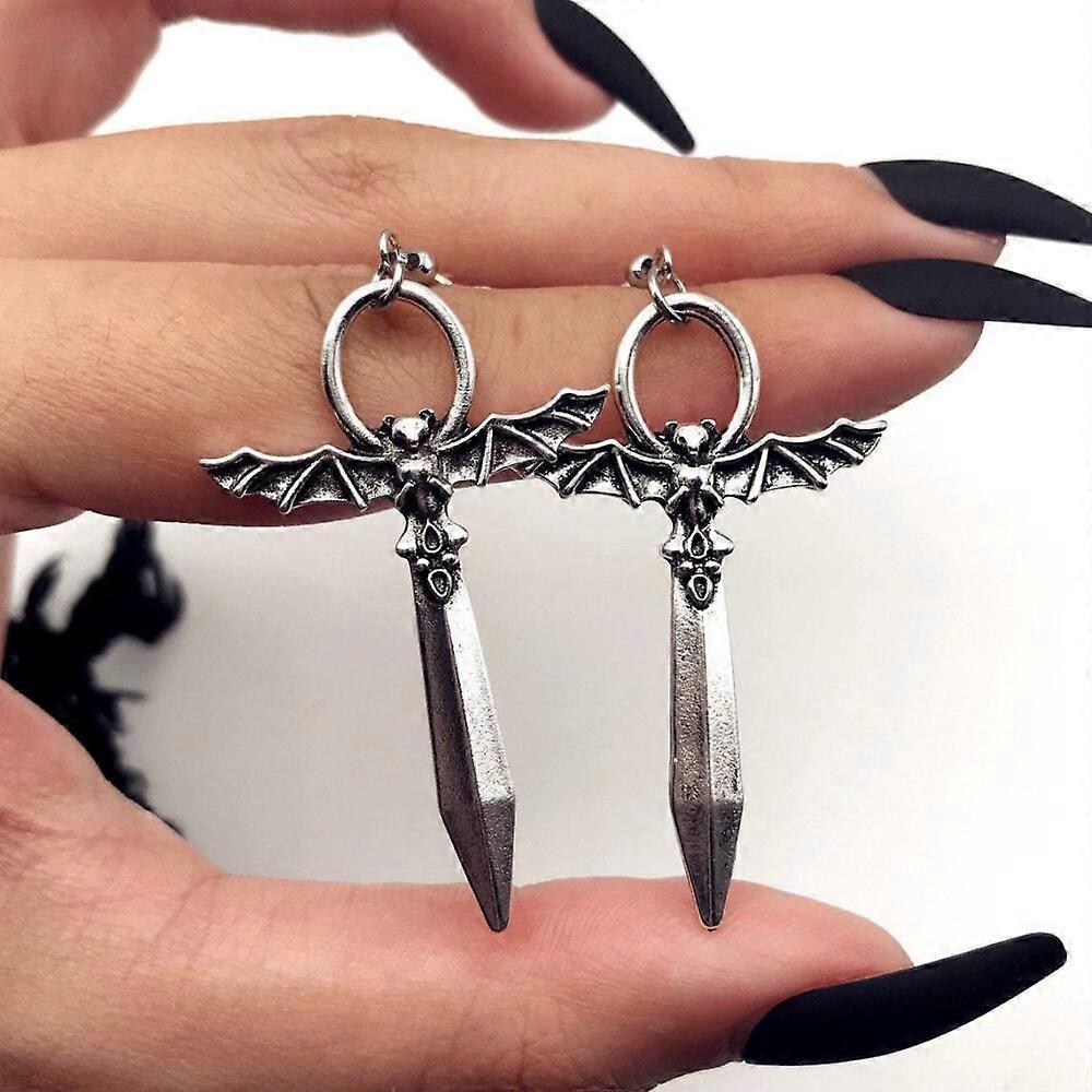 Punk Eardrop Bat Swords Pendant Earrings Gothic Bat Earrings Halloween Gift