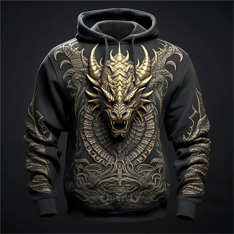 Herren-Hoodie mit chinesischem Drachen-Print, Mode 3D-Drachenmuster, neues Sweatshirt, Hip Hop Harajuku, übergroßer Pullover, Herrenbekleidung