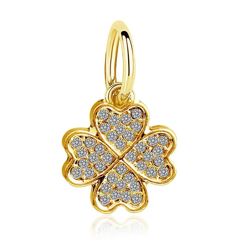 1PC Silver Plated Lucky Clover Dangle DIY Pendant European Bead Charms Fit Charm Bracelets & Bangles
