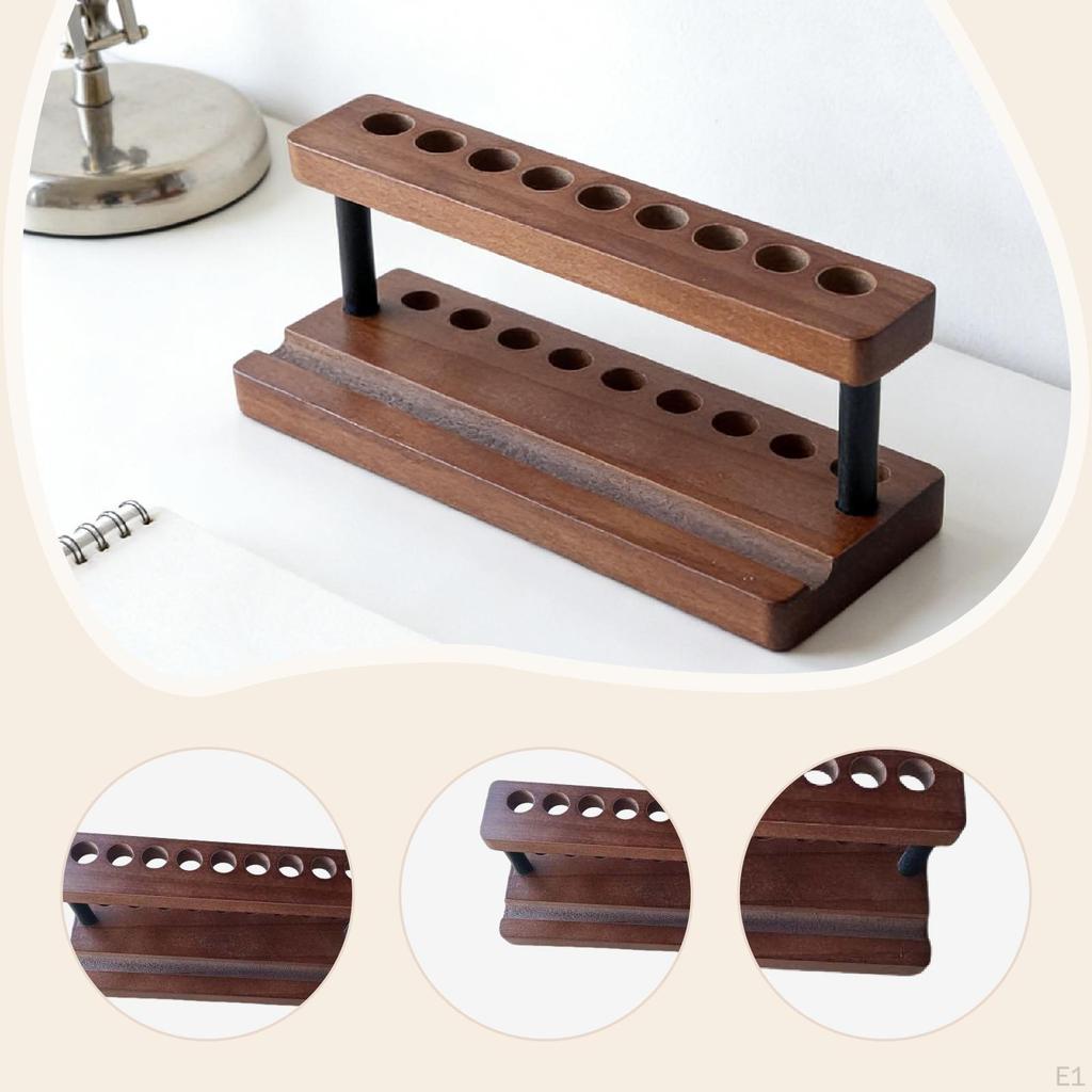 Elegant And Lightweight 9-slot Wooden Pencil Holder for Makeup Brushes, Ideal A Countertop Or