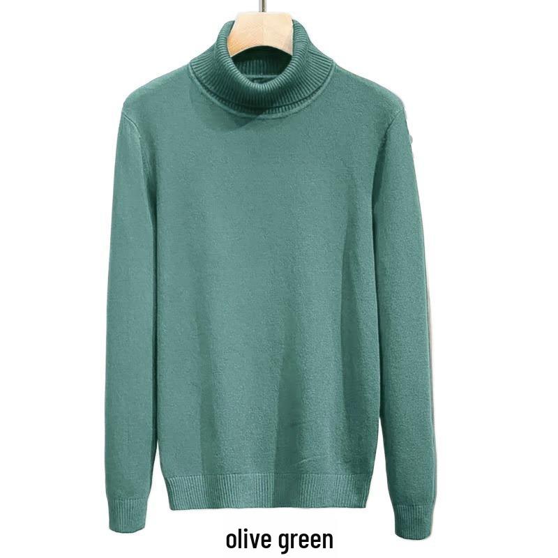 Men's Loose Plus Size High Neck Knit Sweater - Solid Color, Long Sleeve, Spring/Autumn/Winter
