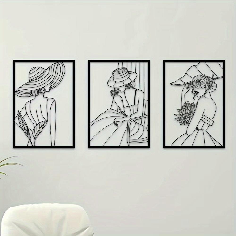 3pc Retro Fashion Metal Wall Art Female Figure Sculpture for Bedroom Decoration