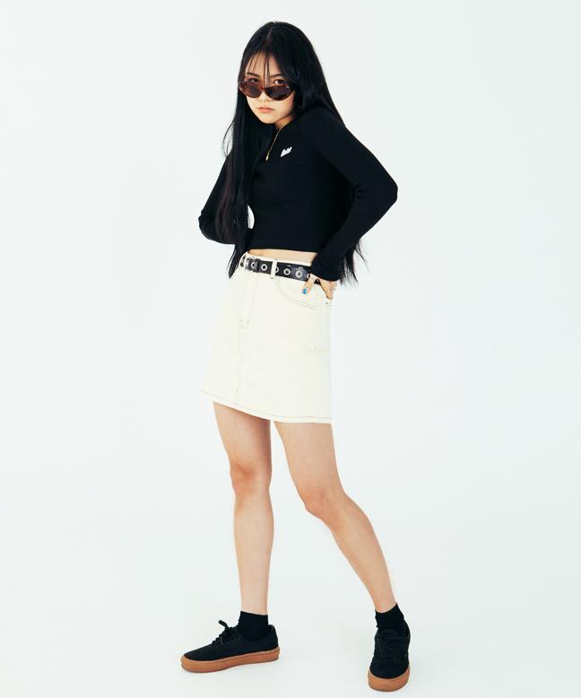Leoninghai Stitch Point Cotton Mini Skirt [Light Yellow]