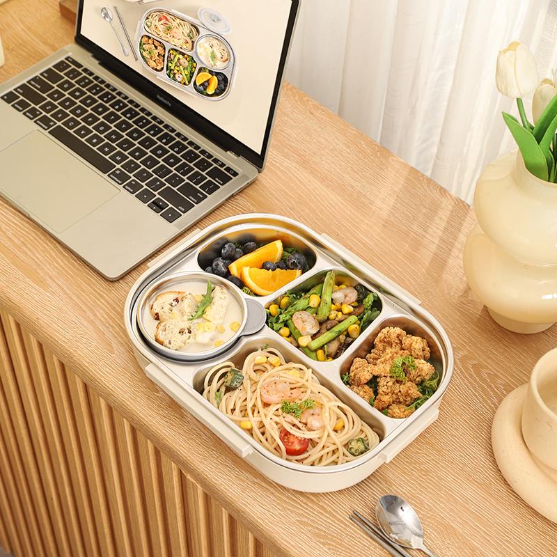 Isolierte Lunchbox aus 304 Edelstahl, unterteilte Lunchbox, für Büroangestellte, tragbare Bento-Box mit großer Kapazität, versiegelte Bento-Lunchbox