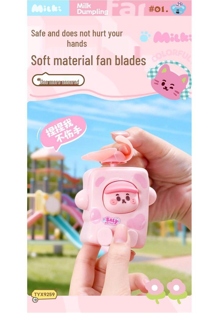 2026 Mini Handheld USB-Charged Student Portable Cute Cartoon Milk Bottle Fan