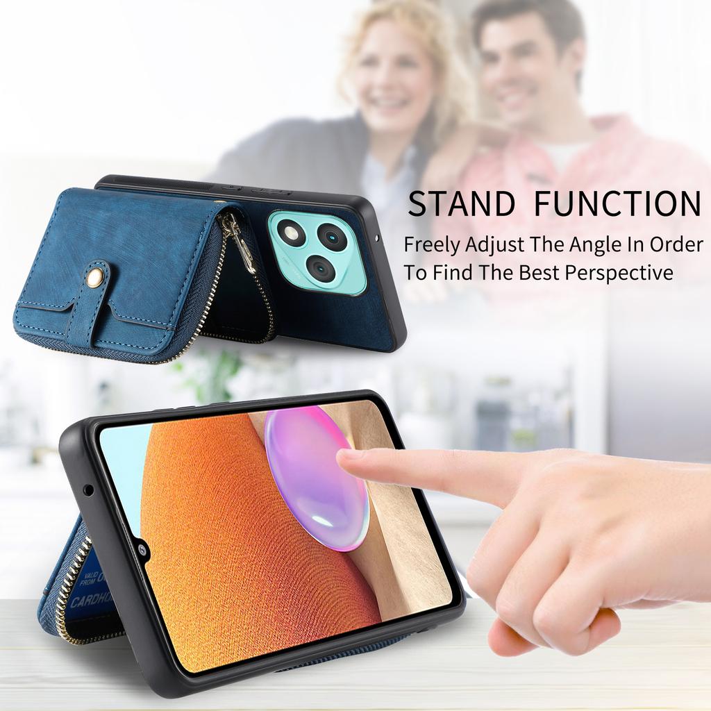 Für Honor 400 Lite Handy-Rückseite aus PU-Leder mit Reißverschluss-Kartenhalter und langem Riemen