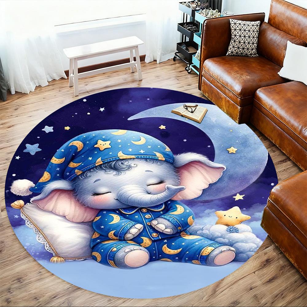 1PC Elephant Moon Star Round Chair mat Area Rug - Non-Slip, Floor Mat for Office, Bedroom, home decor Christmas Gift c0528039