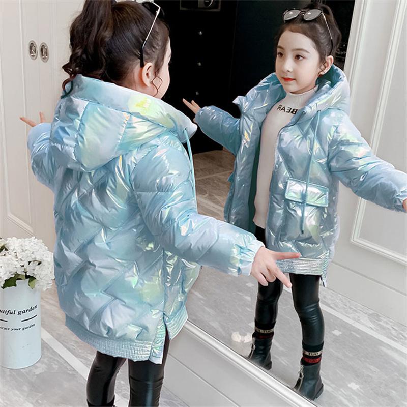 Winter Down Long Jacket for Girls Waterproof Shiny Hooded Coat Children Clothing Kids Parka Snowsuit Outerwear