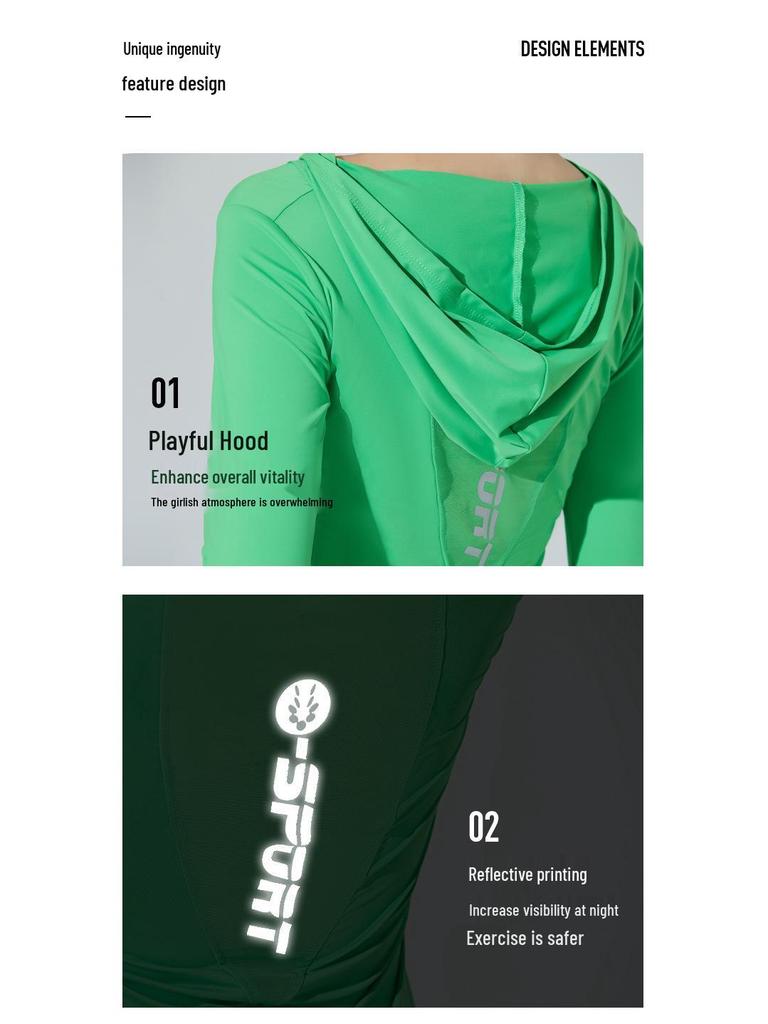 Damen Schnelltrocknender Kapuzen-Sonnenschutz-Pullover - Modische Dünne Langarm-Sportjacke für Laufen & Fitness