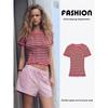 Za2025 Summer New Women Clothes Versatile Comfortable Laminated Decoration Stripe Round Neck Short Sleeve T-shirt 5644786