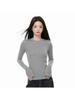 Women's Gray Slim-Fit Long-Sleeve T-Shirt: Korean Style, Autumn/Winter Base Layer