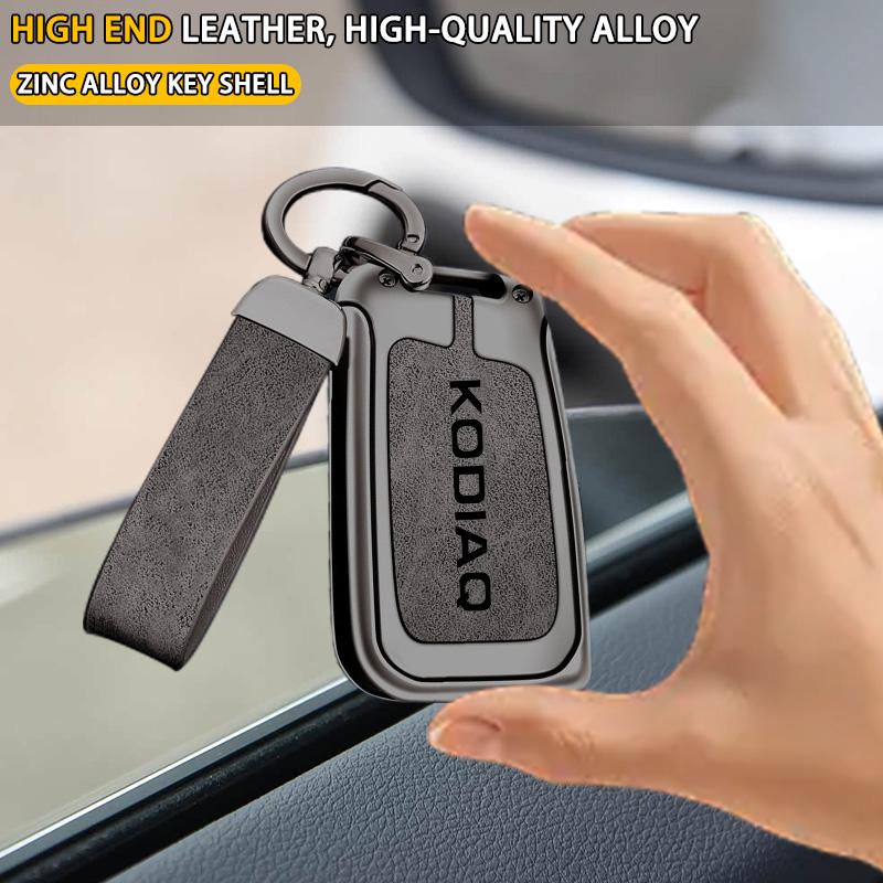 Suitable for Skoda Kodiaq 2025, 2024, 2023, 2022, 2021, 2020, 2019, 2018, 2017 zinc alloy car key cases and leather car key cove