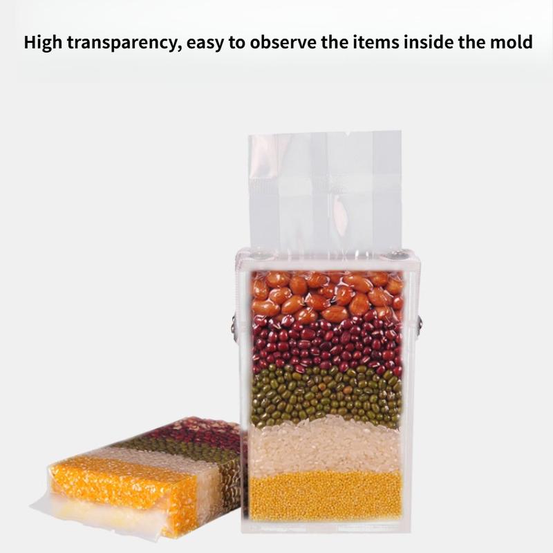 Square Rice Brick Cereal Crop Mold Shaping Transparent Acrylic Rice Brick Bags Mold Coarse Grain Packaging Vacuum Bag Forming Box Molds