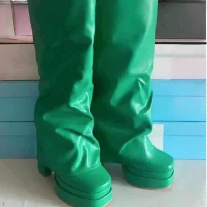 Fashion New Candy Colored Super High Heels Double Water Platform Knee High Boots Sexy Spicy Girls Nightclub Pole Dance Women's Boots 43