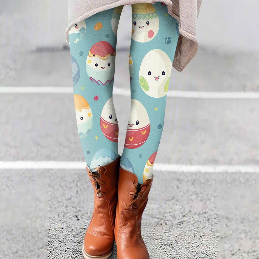 Spodnie damskie, rozciągliwe, miękkie, z nadrukiem wielkanocnym, spodnie do spania w domu