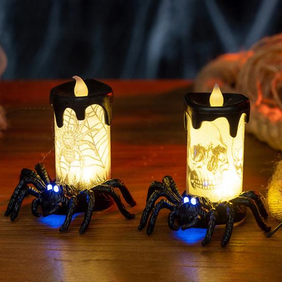 Halloween Spider Candle Lamp Flameless Skull Spider Candle Light Scary Light-up LED Candle Table Centerpiece for Halloween Party Decorations
