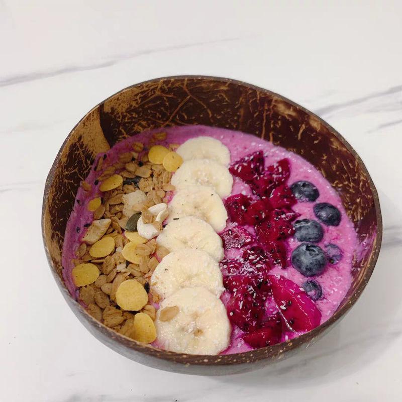 Coconut Bowl Set Natural Handmade Coconut Shell Tableware Wood Spoon Dessert Fruit Salad Mixing Rice Ramen Wooden Bamboo Bowl