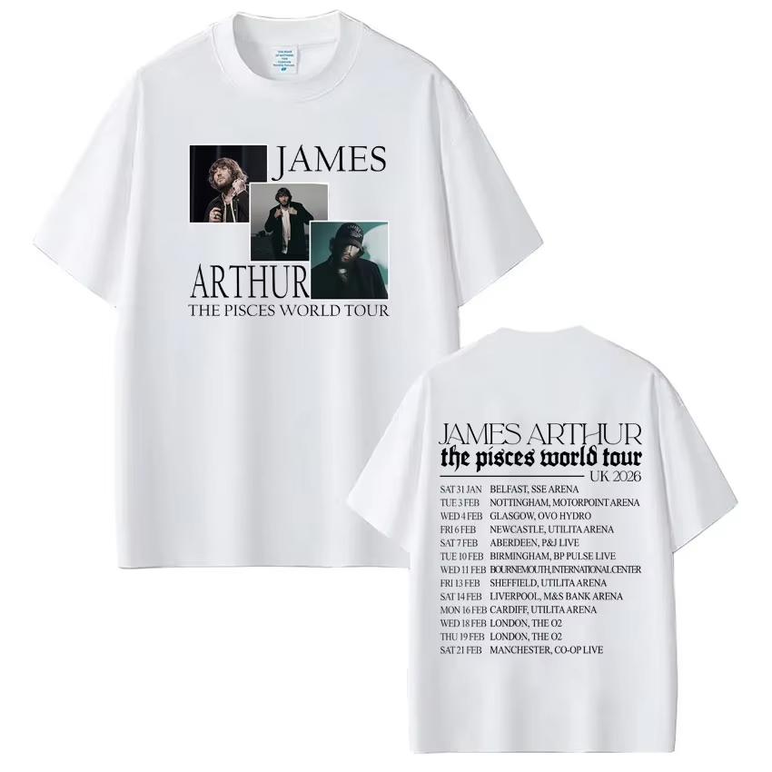 Rapper James Arthur Pisces World Tour 2026 Print Tshirt Men Women Hiphop Tshirt Casual pure Cotton Gothic Punk Tshirts